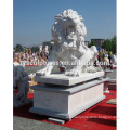 Life size hand carved natural stone white marble lying lion sculpture for outdoor garden park